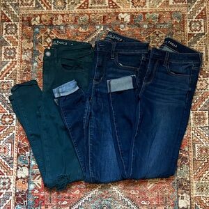 American Eagle Outfitters Women's Jeans in Green and Blue 2 LONG